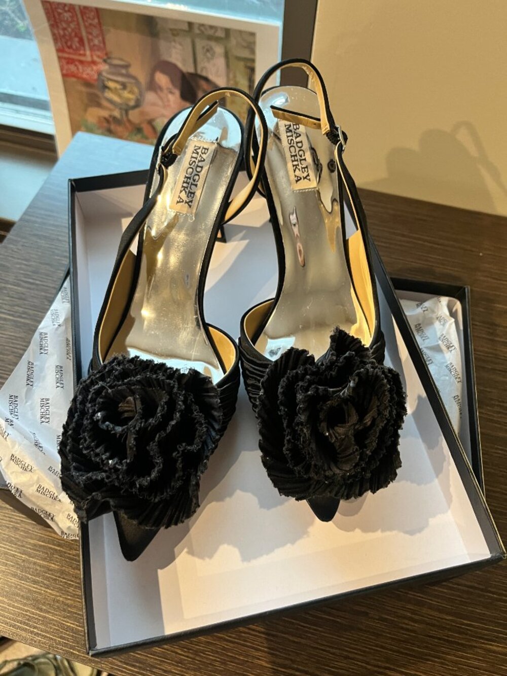 Only Worn Once Badgley Mischka Size 8.5 Black Rose Heels; Great Conditions